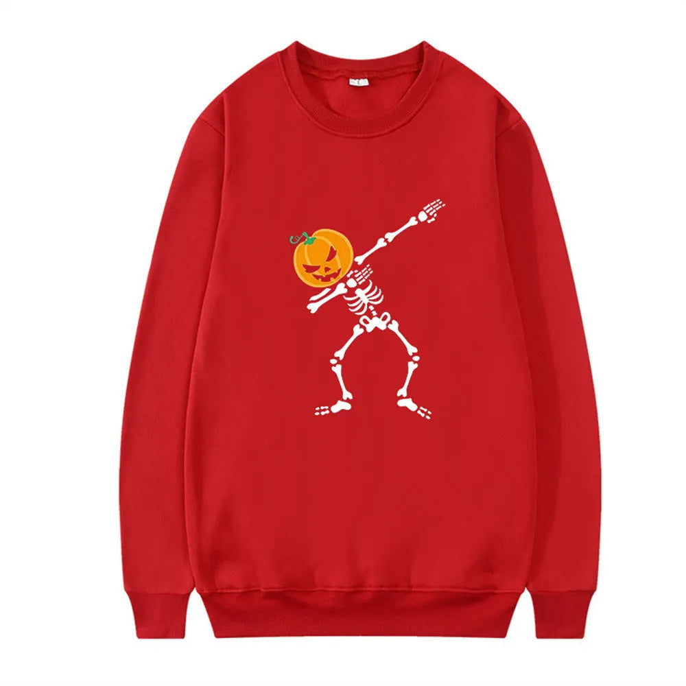 Women's printed long sleeve crew neck top in black, red, yellow, white, or orange red.