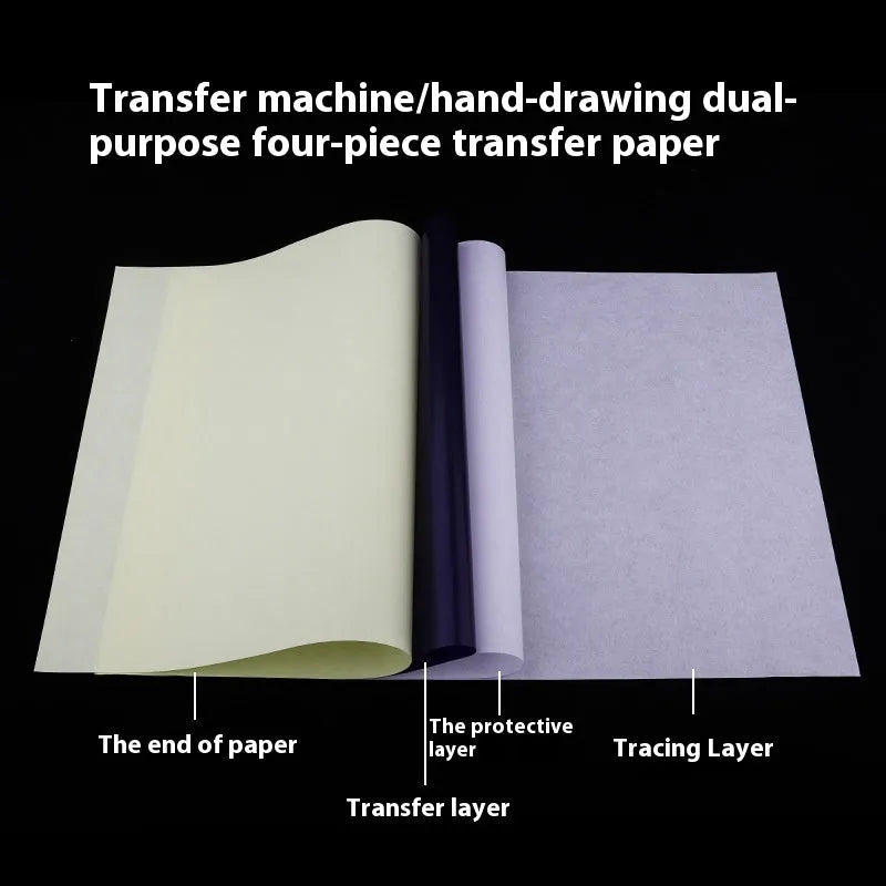 Pack of A4 quadruple copy tattoo transfer paper with transfer paste gel for stencil creation.