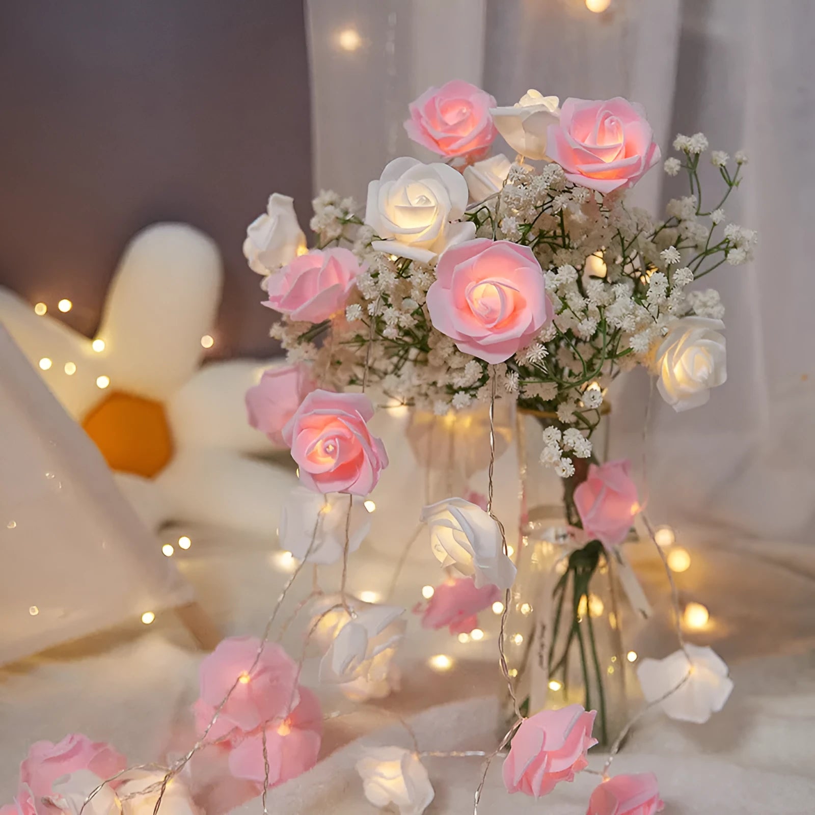 Battery-powered LED rose small coloured lights indoor holiday decoration string with 1.5m length