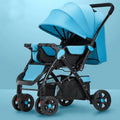 Reversible baby pushchair with steel frame and four wheels in sky blue colour