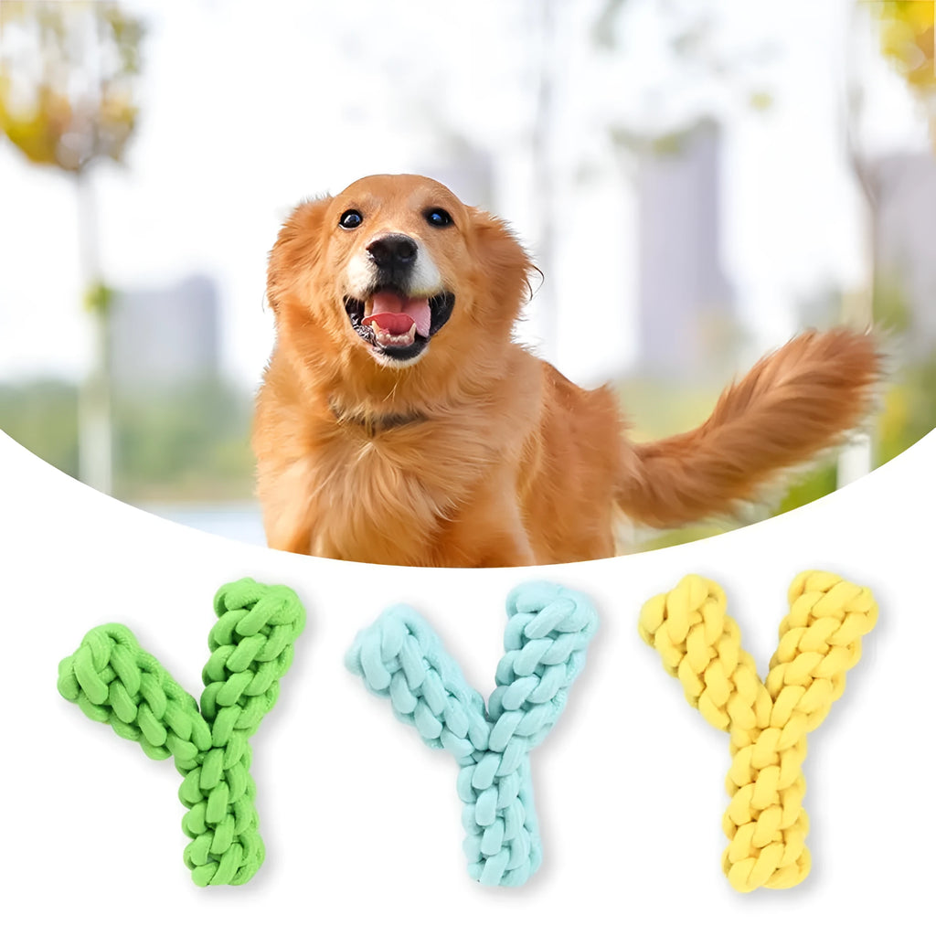Y-shaped blue cotton rope dog toy for large breed dental health and chewing