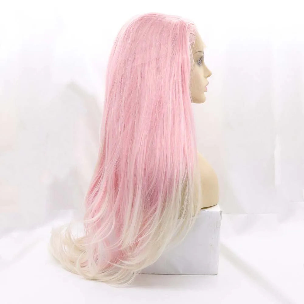 Pink gradient big wave fluffy wig with curly synthetic hair and volume construction