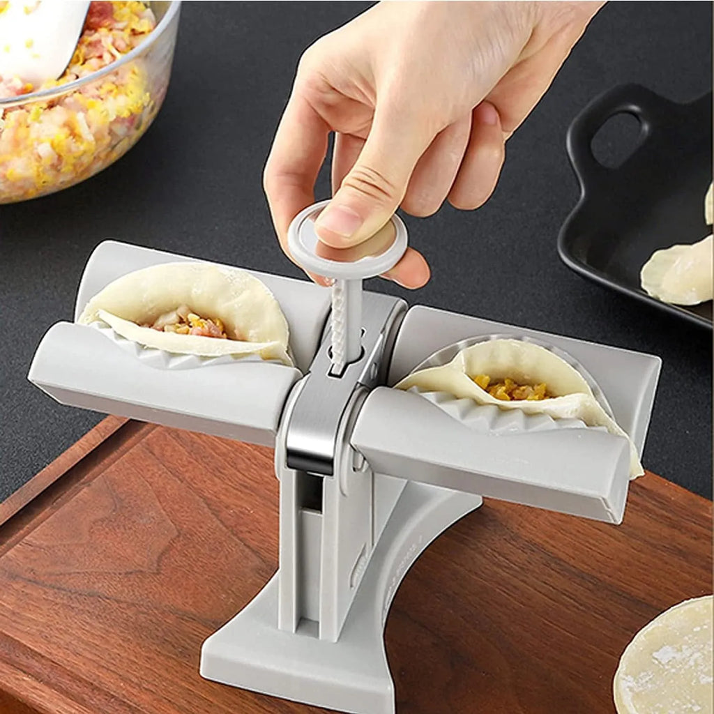 White double head dumpling mould manual press with anti-slip rubber base