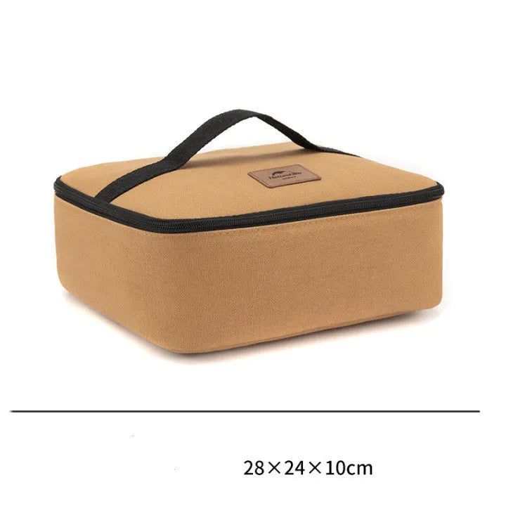 Thickened canvas camping storage bag in barrel design, large size, with blue trim and carry handles