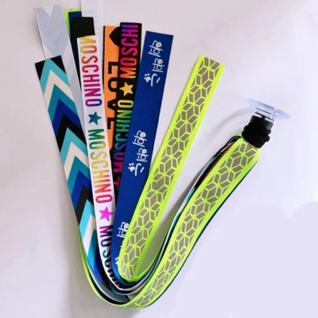A decorative ribbon streamer for attaching to a child's roller skate or ski helmet, shown in a selection of colours.