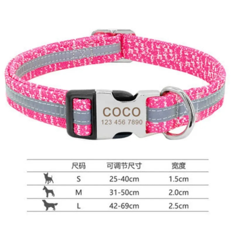 Adjustable dog collar with metal buckle in black, green or rose red
