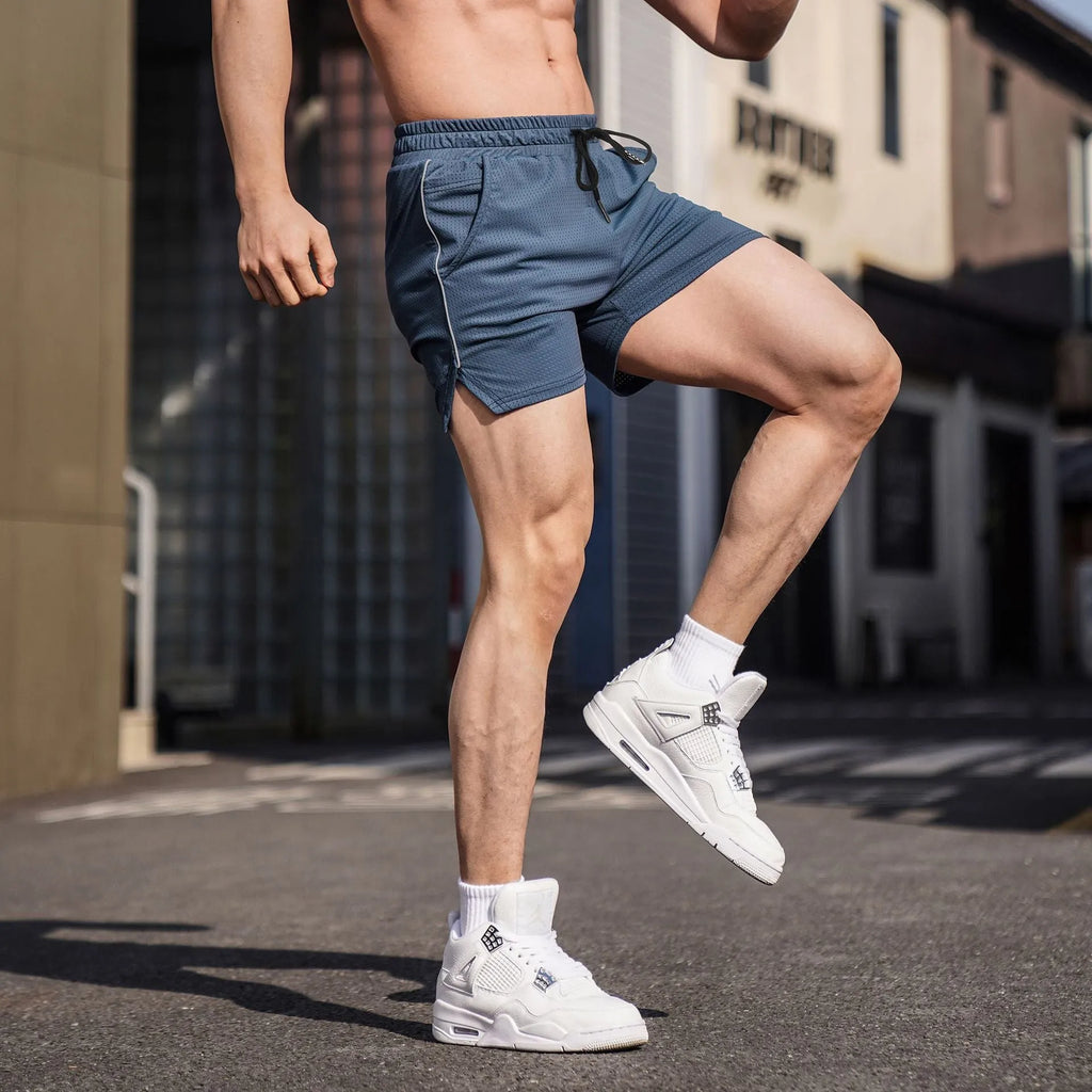 Men's straight cut fitness shorts in polyester available in multiple sizes and four colours