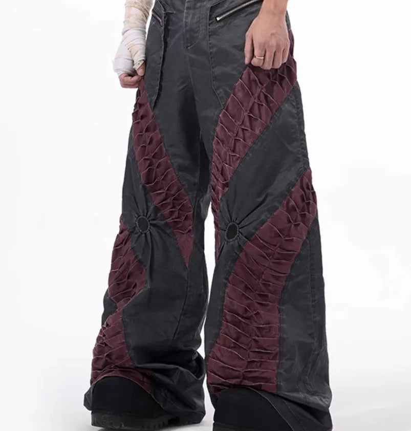 Grey straight leg casual rayon sports trousers laid flat.