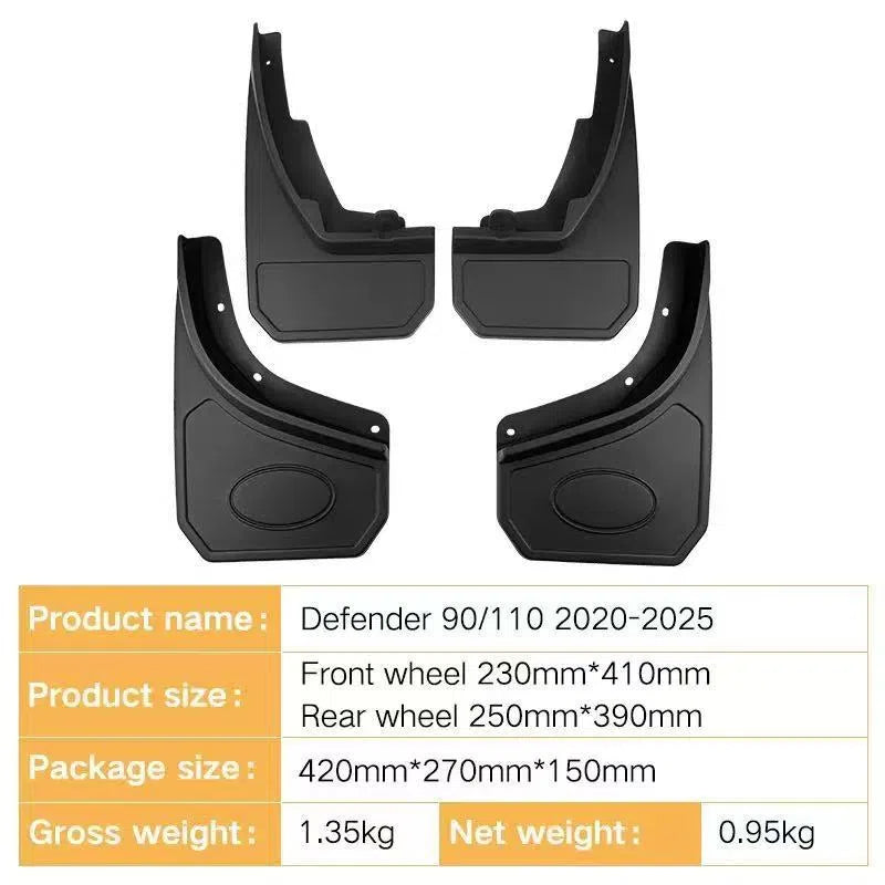 Set of 4 plastic mudguards for Land Rover Defender 90/110 large version with screws and buckles