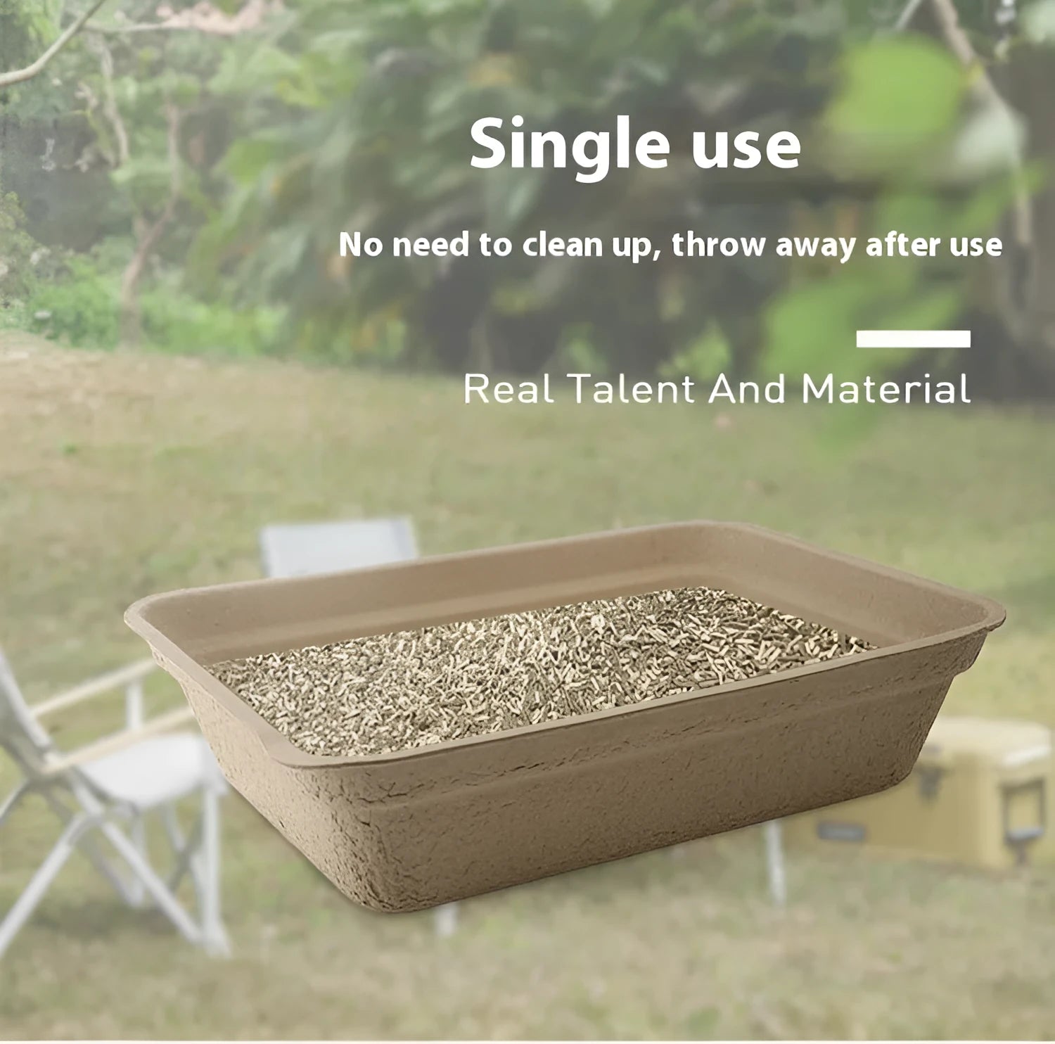 Brown disposable biodegradable cat litter box shown in one of three available sizes.