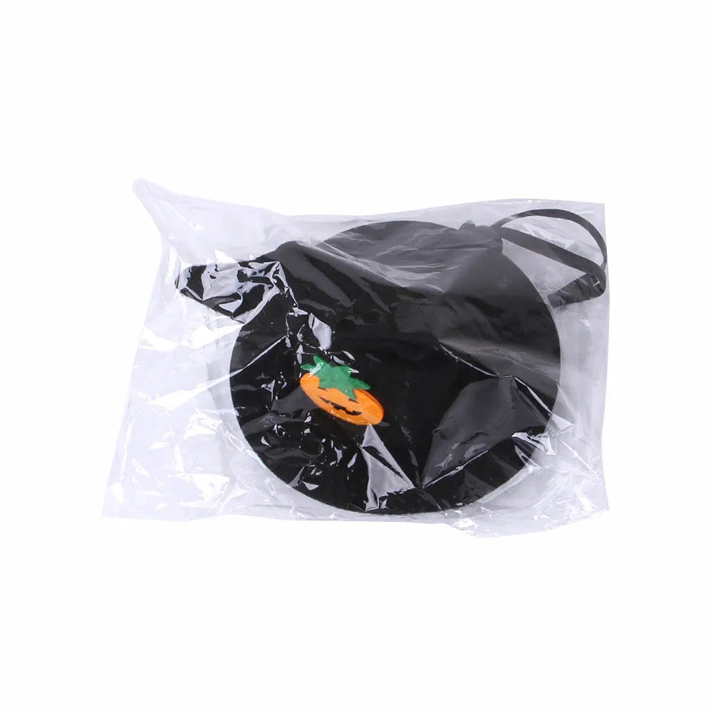 Pet cat wearing Halloween pumpkin hat costume with embossed cloth design