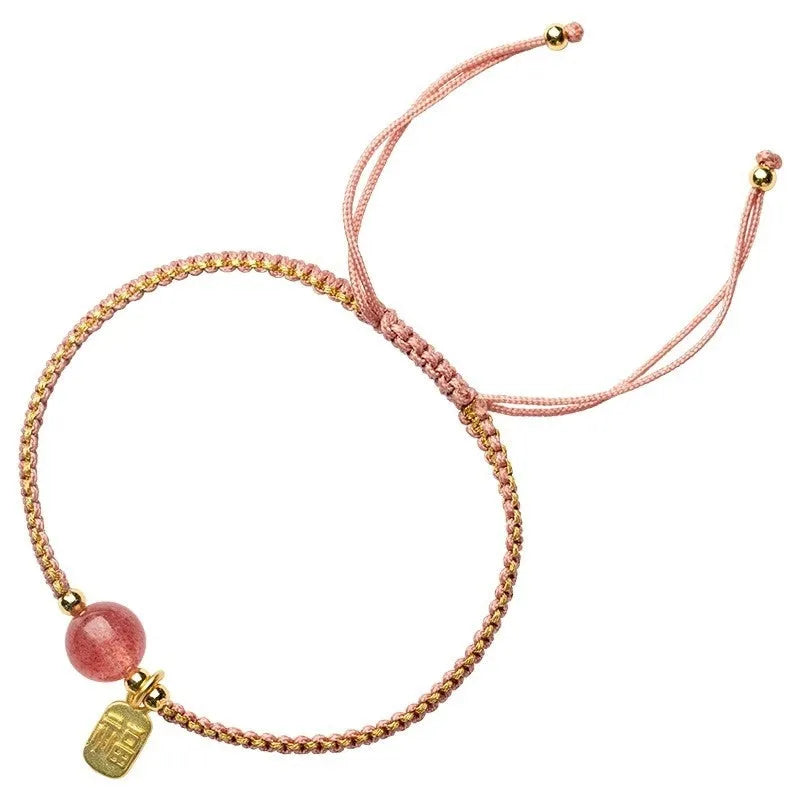Adjustable red rope bracelet with transfer beads in national tide style