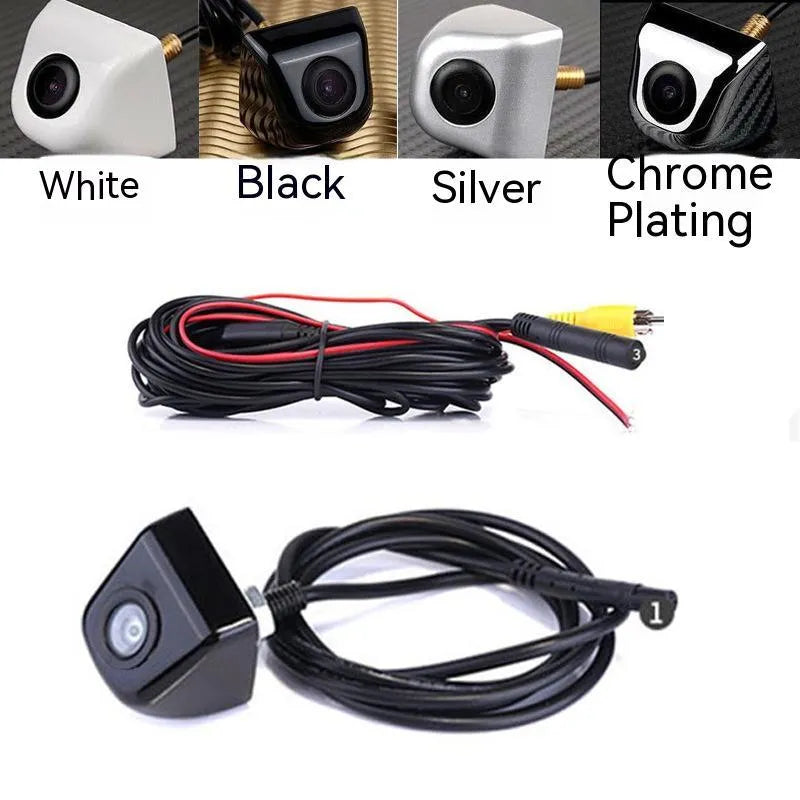 HD waterproof rearview camera with metal shell in black colour showing integrated wiring