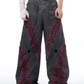 Grey straight leg casual rayon sports trousers laid flat.