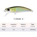 Tossing 48mm long, 6.5g sinking hard minnow fishing lure in multiple colour variations.