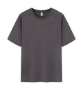 Men's plain pure cotton short sleeve t-shirt on a hanger, shown in multiple solid colours.