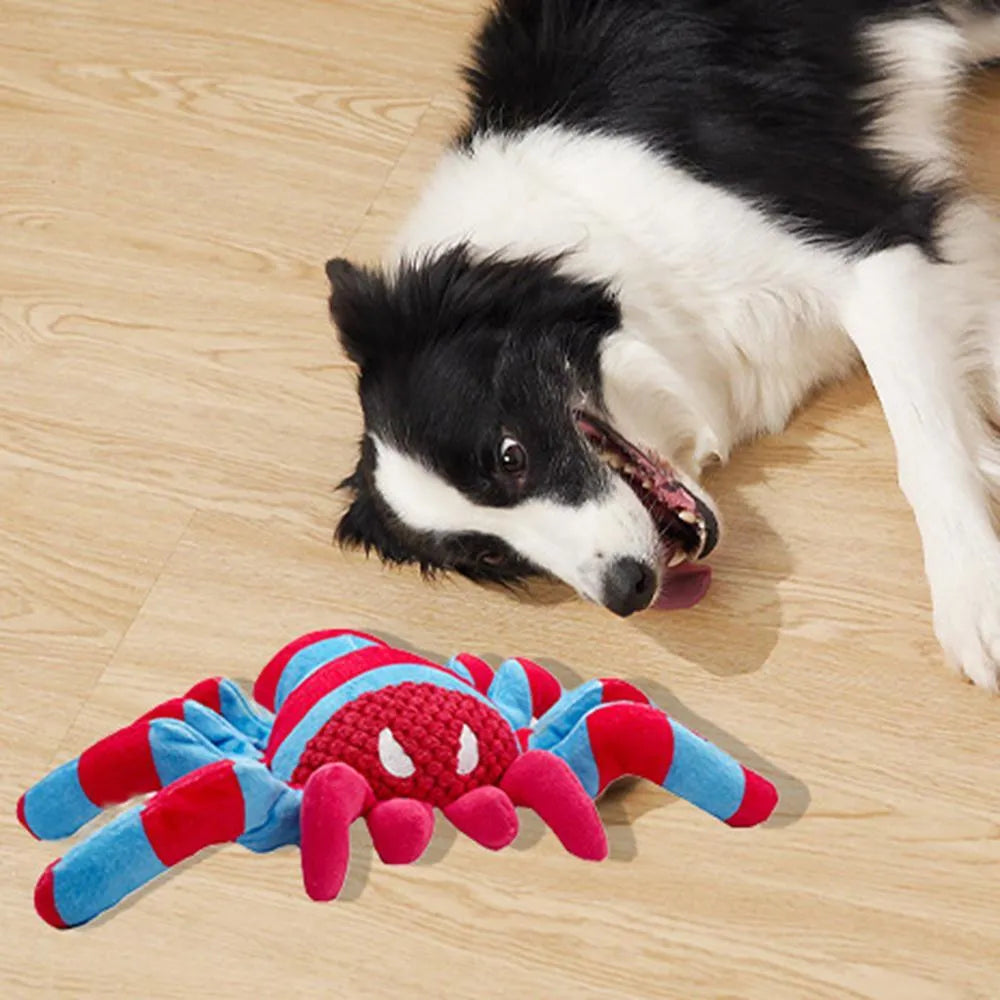 Red plush teddy bear dog toy for medium and large breeds, designed for bite-resistant chewing and teeth cleaning.