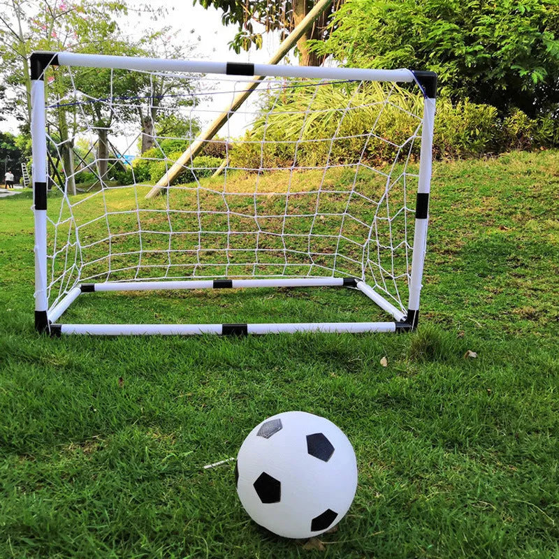 Plastic football goal set 120x78x64CM with net in outdoor setting