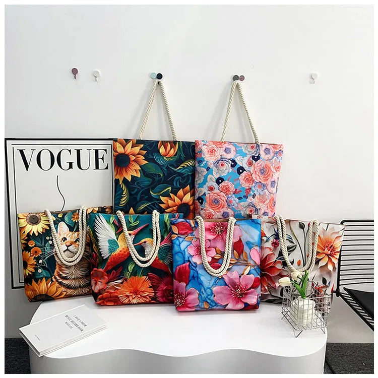 Horizontal square linen cotton canvas shoulder bag with double straps and interior zipper compartments