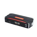 Black and red portable 12V vehicle jump starter power pack with carrying case.