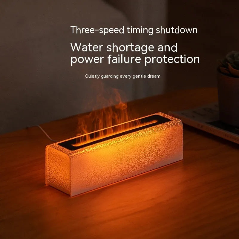 Square desktop aroma diffuser and humidifier with creative lava colourful flame lighting effect.