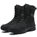 Men's black and camouflage high-top mesh Martin boots with totem pattern and lace-up closure.