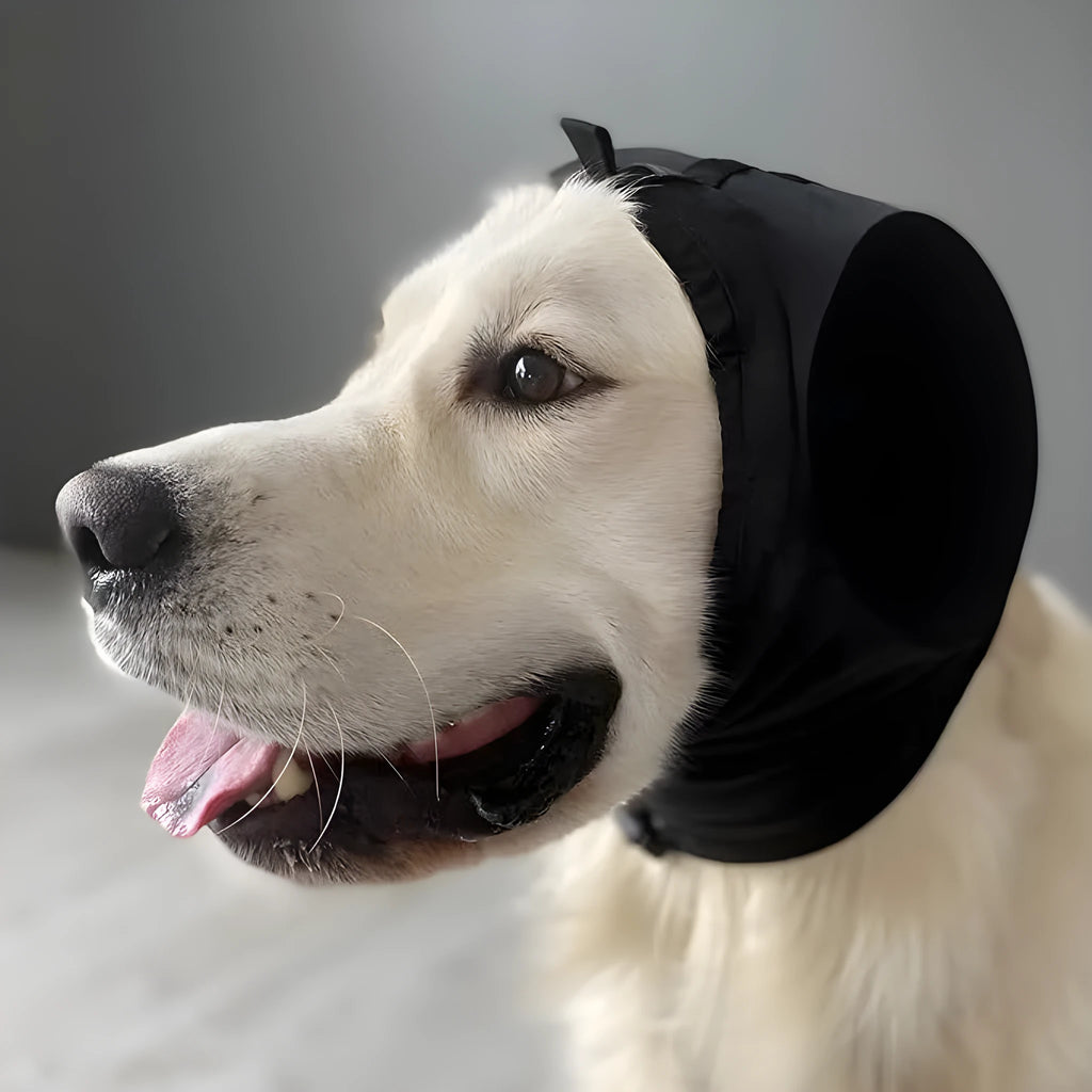 Nylon dog earmuffs for hearing protection, black or blue, sizes S to XL, one pair for thunder and fireworks
