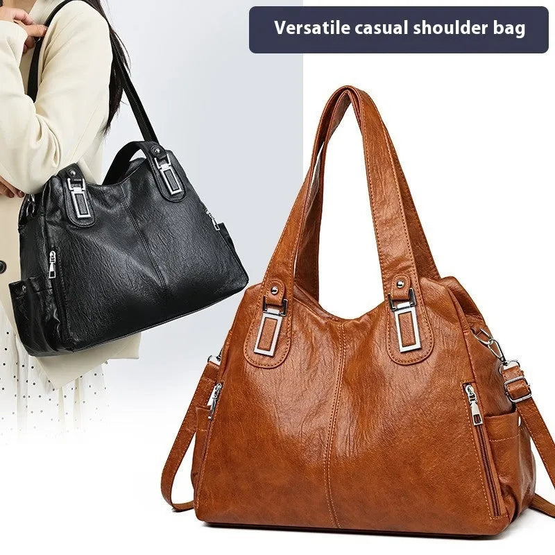 Soft PU leather large women's tote bag in square vertical shape with single shoulder strap