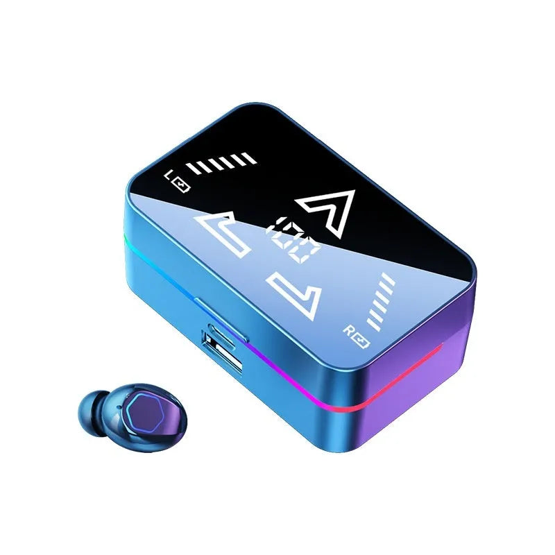 M49PRO Bluetooth headset in black with mirror digital display and in-ear sports style