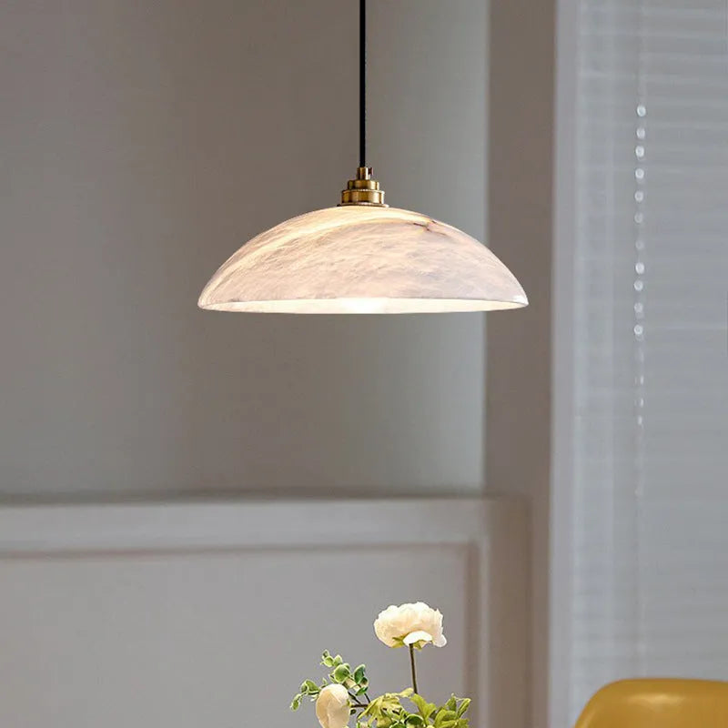 Three-head round copper marble chandelier with warm light, 30cm size for dining table