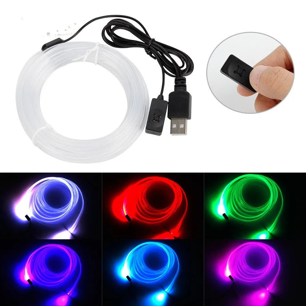 Colourful EL luminous car ambience light strips with USB connector in various length options
