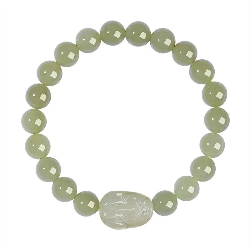 Grey Hetian jade ethnic bracelet with polished beads in 6mm, 8mm, and 10mm size options