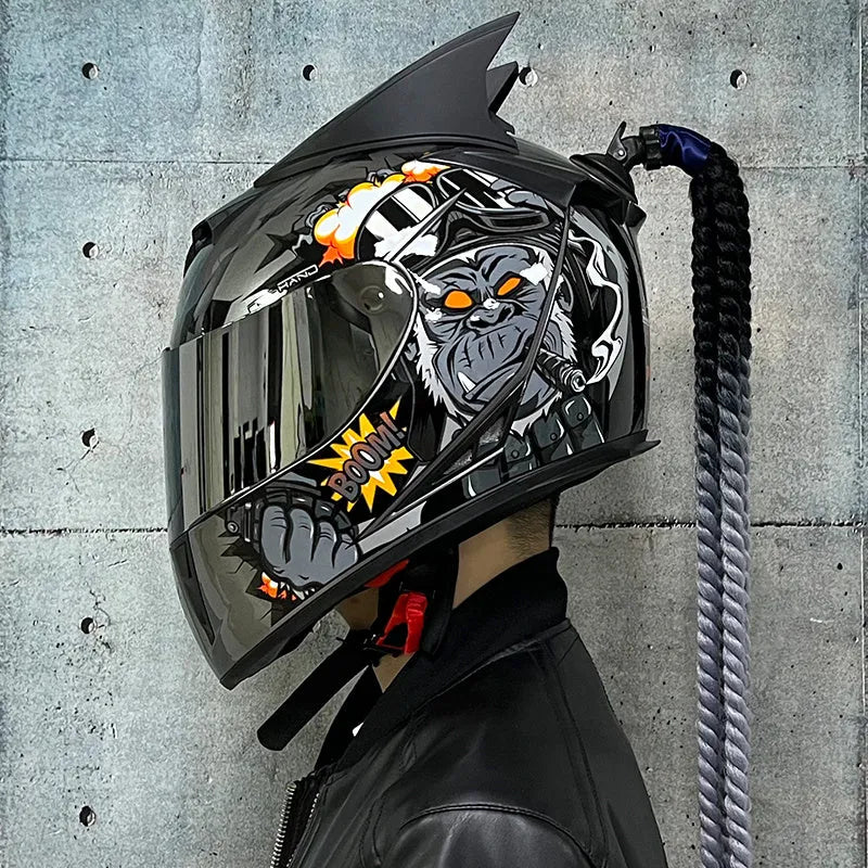 Dirty Braids pattern full face motorcycle helmet in ABS on a white background.
