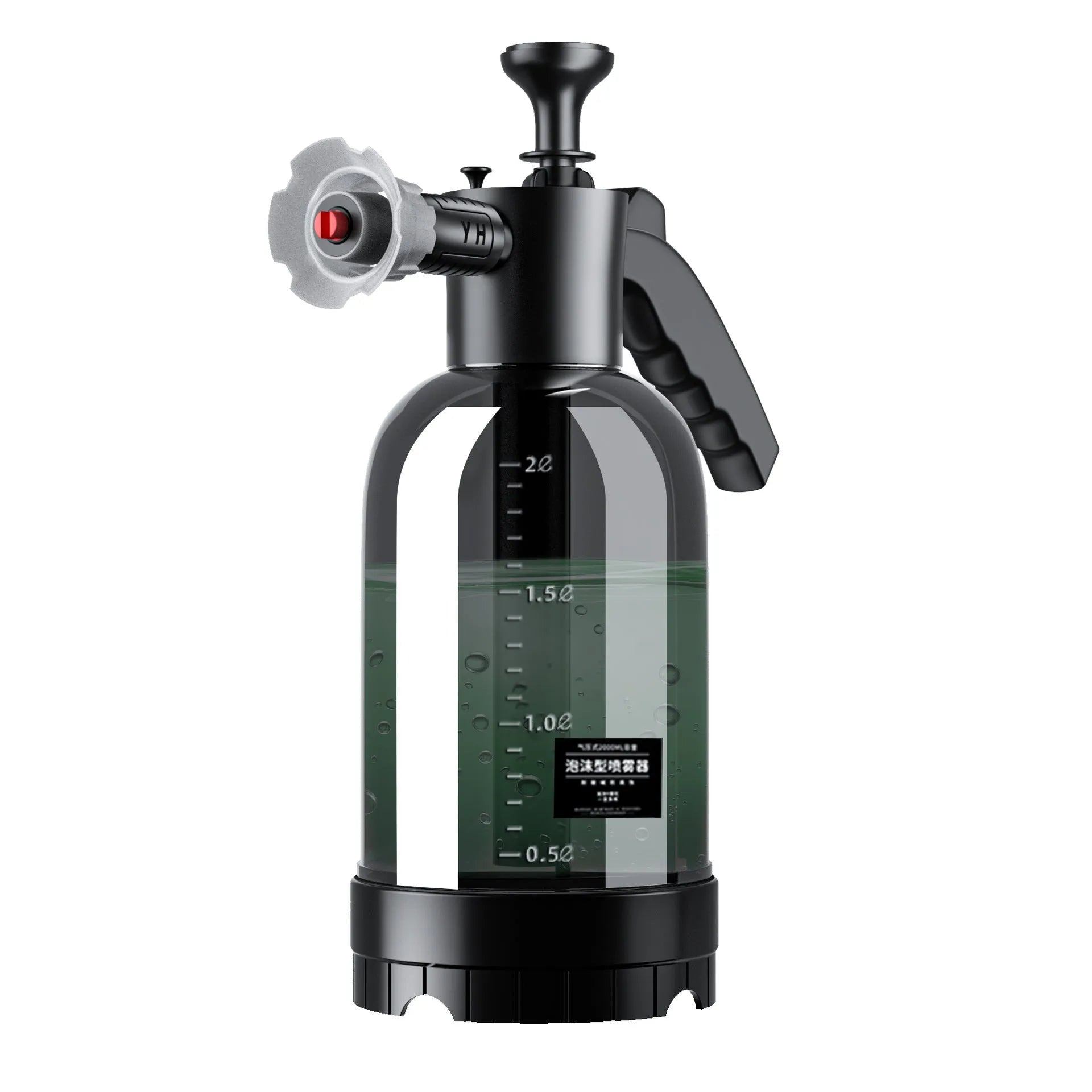 Hand-held blue car wash foam sprayer with 2L capacity and high-pressure water cannon attachment