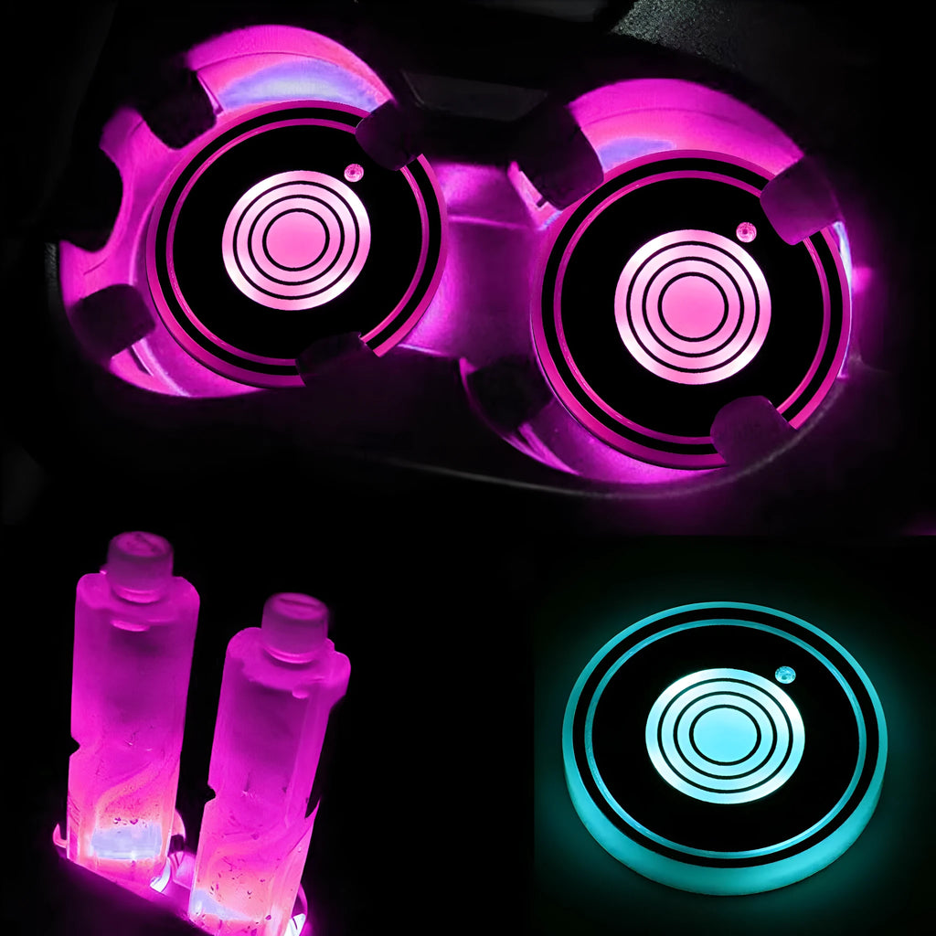 Pair of USB charging car cup holder water bottom mat coaster lights with acrylic build and smart sensor for GM models