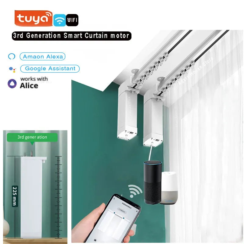 Smart curtain motor kit with aluminium track, remote control, and rechargeable lithium battery