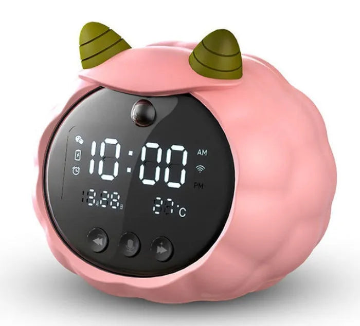 Smart alarm clock with voice control, human body sensor, and luminous dial in silicone white deer style.