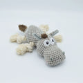 Grey donkey-shaped plush dog toy with squeaker and crinkle sound.