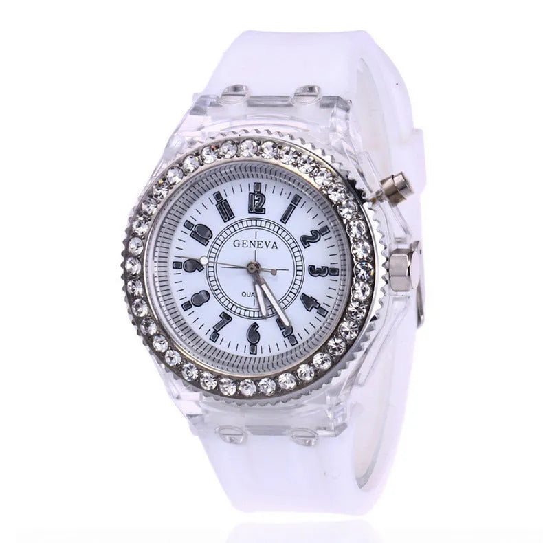 Women's LED luminous watch with alloy case and silicone strap in multiple colour options
