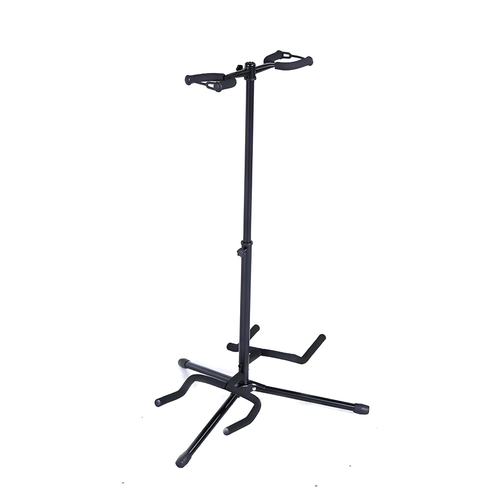 Black iron double-headed adjustable guitar stand for electric and acoustic instruments