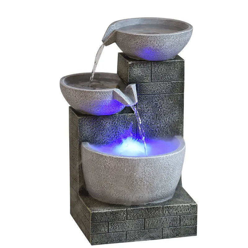 Modern desktop fountain humidifier hand painted resin waterscape light grey 25x21x43cm