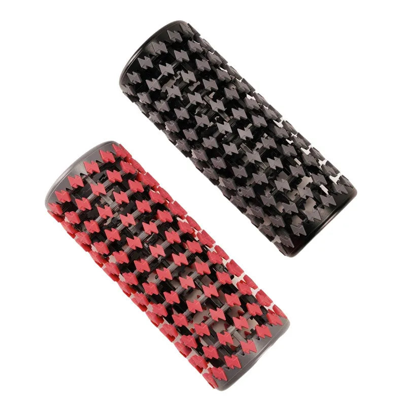 Adjustable telescopic foam roller in red, black, pink, and yellow colour options for muscle recovery.