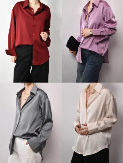 Loose oversized drop shoulder shirt in acetate blend, apricot colour, with cardigan design and long sleeves