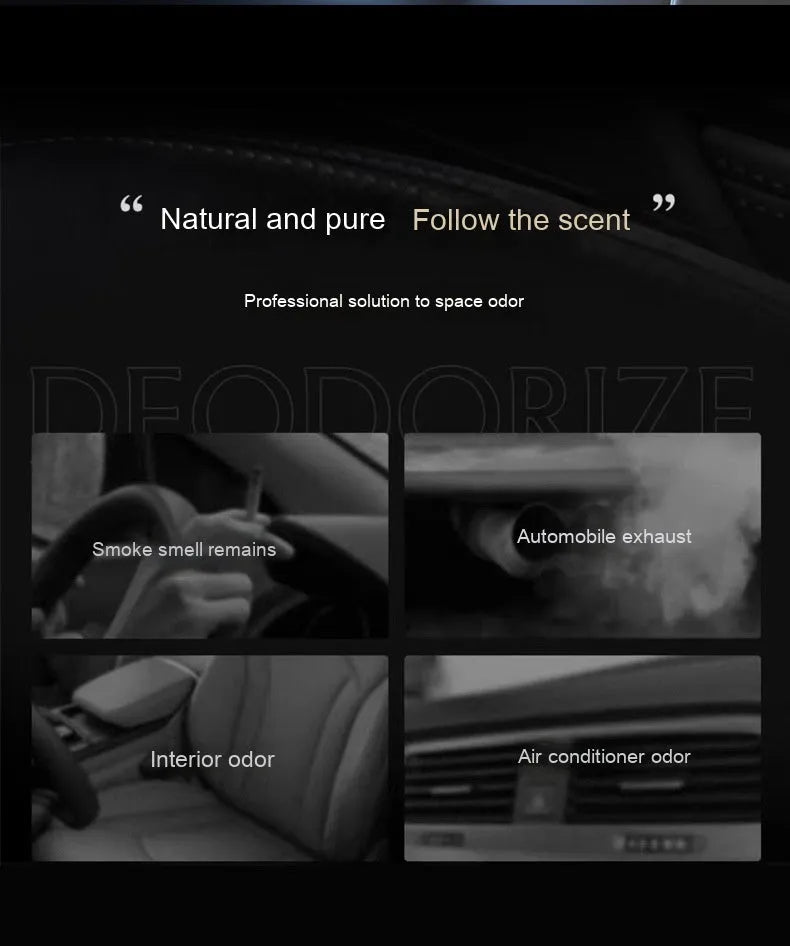 Car aromatherapy solar decoration perfume unit for vehicle odour removal and interior fragrance.