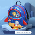 Children's SBR diving material anti lost backpack with zipper closure, cartoon rocket print, in blue colour, two sizes available.