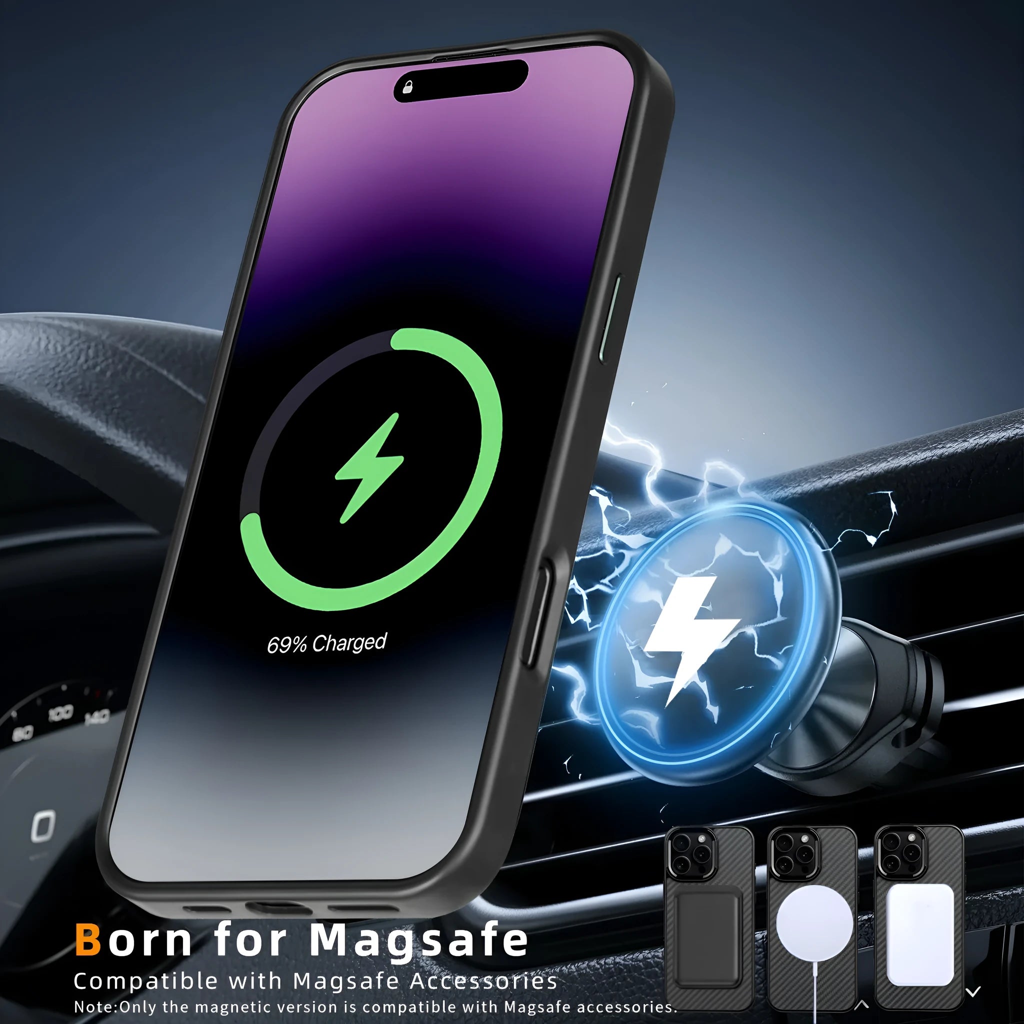 Green frame with magnetic carbon fibre metal frame Kevlar phone case for iPhone