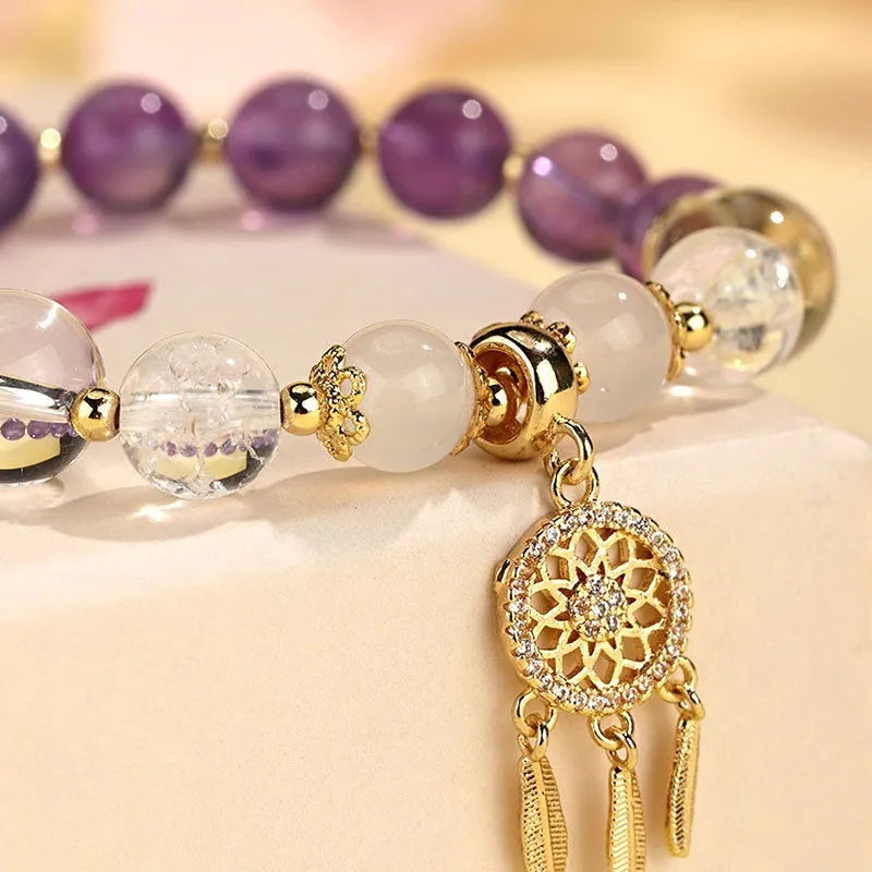 Women's Chinese style crystal tassel bracelet with electroplated diamond beads
