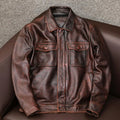 Men's plus size lapel leather jacket in black or brown with side pockets