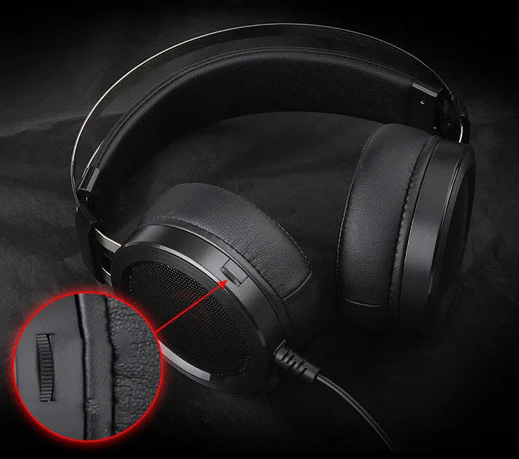 Black wired computer gaming headset with 3.5mm plug and long cable