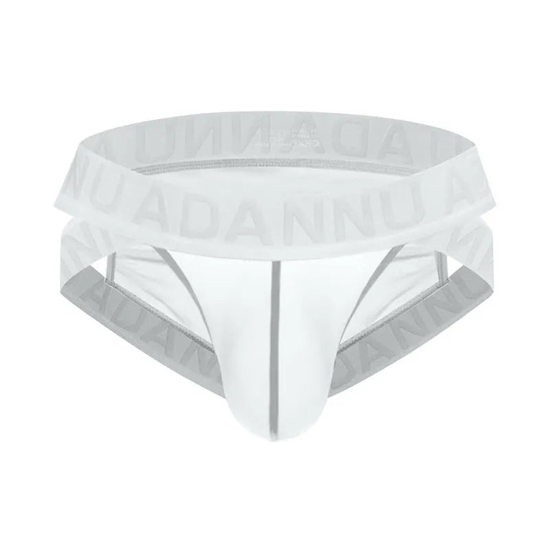 Single layer see-through nylon mesh men's low waist briefs in solid colour, quick-drying design